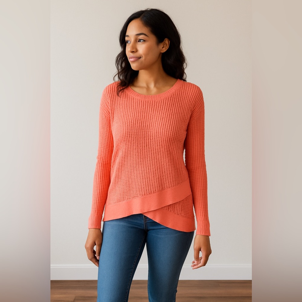 LOFT Coral Long Sleeve Asymmetrical Hem Sweater Size M